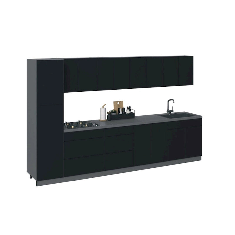 Collezione cucina elegante, base nera, misura 11Ft di larghezza - 135x24
