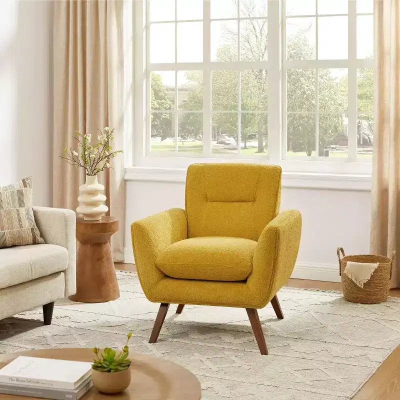 Fauteuil d'appoint confortable en flanelle jacquard Art Leon avec pieds en bois