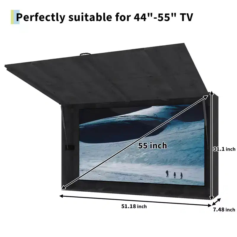 Abri pour téléviseur d’extérieur de 55 in, protection étanche en bois massif avec support réglable 4D et porte rabattable (compatible avec les téléviseurs de 44-55 in)