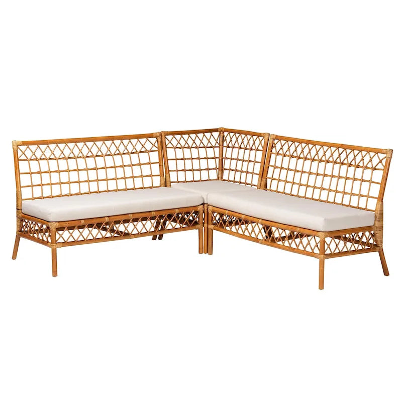 Capella modernes Bohème-Essnischenset aus Honig-Rattan, 3-teilig