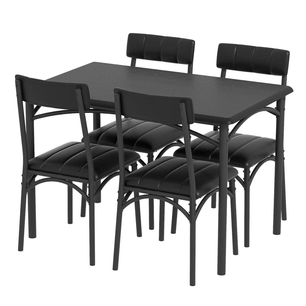 Set da pranzo con tavolo rettangolare per 4 persone e sedie imbottite