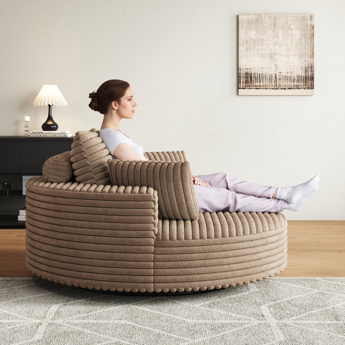 Einzelsessel mit Cord-Chenille-Bezug und Schaumstoffpolsterung, drehbar