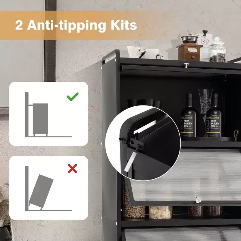 Étagère de cuisine Costway à 5 niveaux avec placard de rangement, support mobile pour micro-ondes et portes relevables, blanc/noir/gris/vert