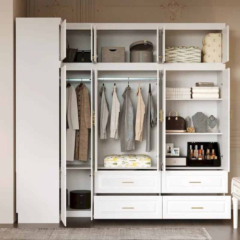 Kleiderschrank mit Kleiderstange und 4 Schubladen, viel Stauraum
