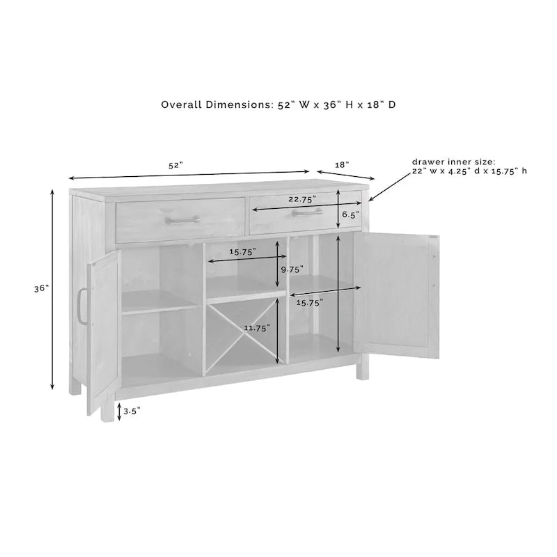 Credenza Crosley Roots con finitura naturale - 52  W x 18  P x 36  A