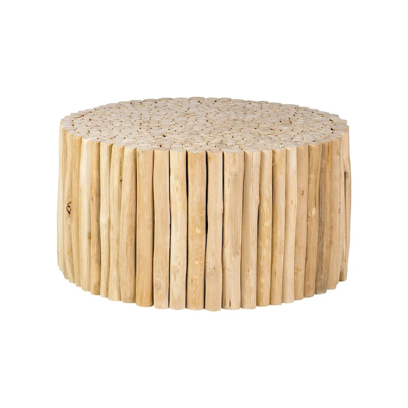 Runder Couchtisch aus massivem Teakholz in Naturbraun mit Astbündel-Design von East at Main