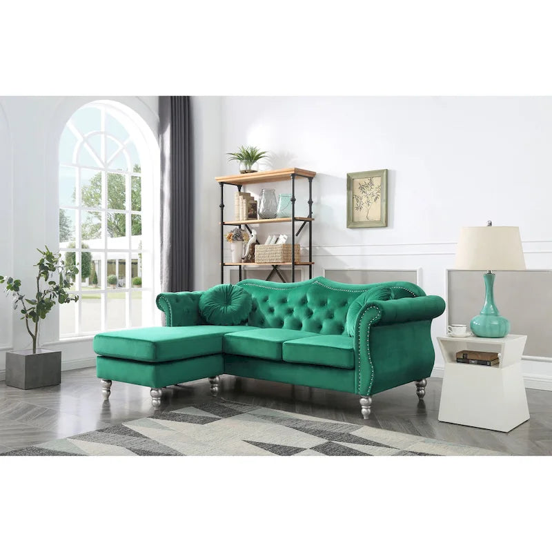 Hollywood-fluwelen bank met omkeerbare chaise longue