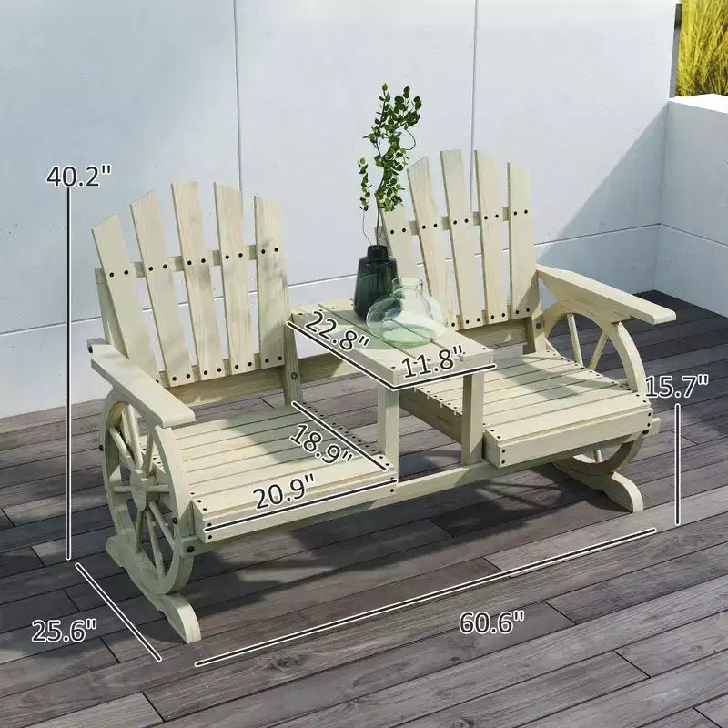 GDFStudio Sydel Gartenbank im Wagenrad-Design mit Mitteltisch und Staufach