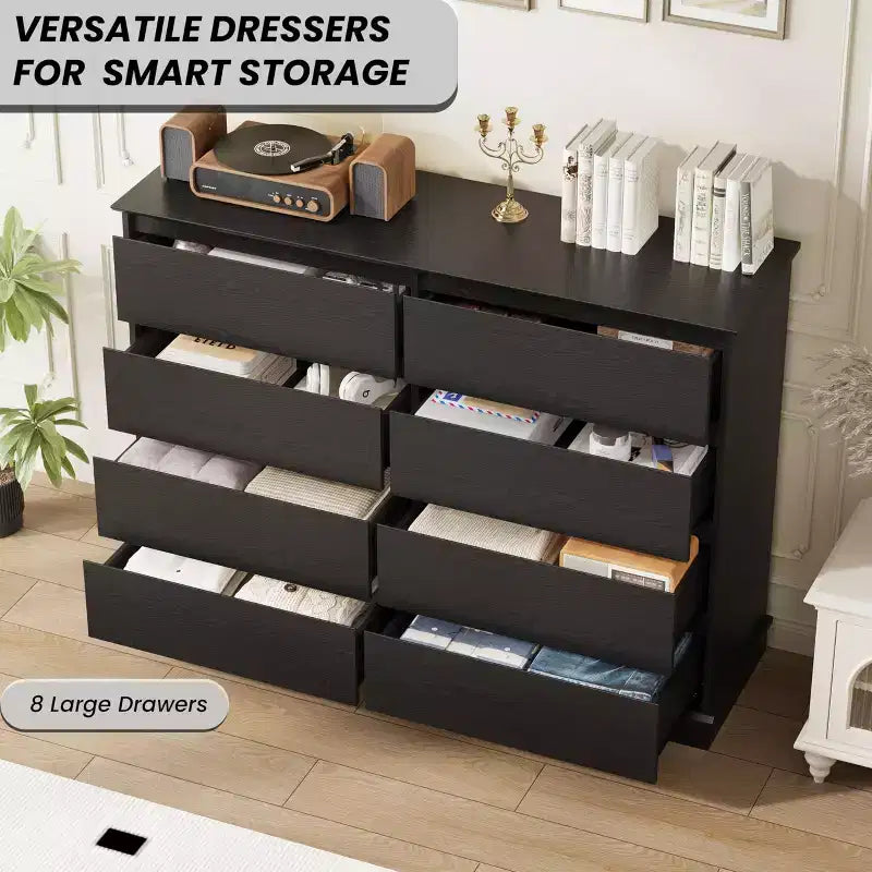 Moderne ladekast voor de slaapkamer met 8 lades, houten opbergmeubel voor de kledingkast, brede ladekast