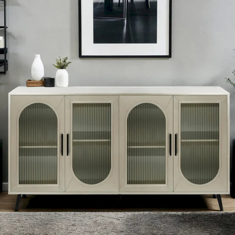 TV-Ständer für Fernseher ab 65 Zoll, TV-Ständer aus Holz mit Aufbewahrungsschrank und verstellbaren Regalböden, Medienkonsole fürs Wohn- oder Schlafzimmer