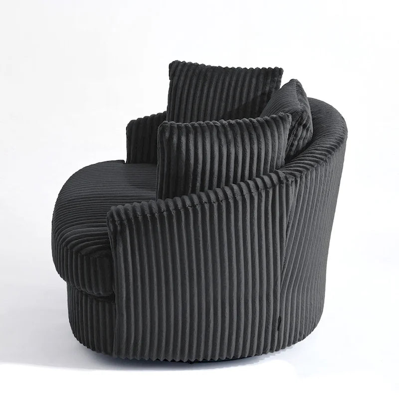 Set da 2 poltrone girevoli a botte oversize da 43 W in morbido velluto a coste con cuscini