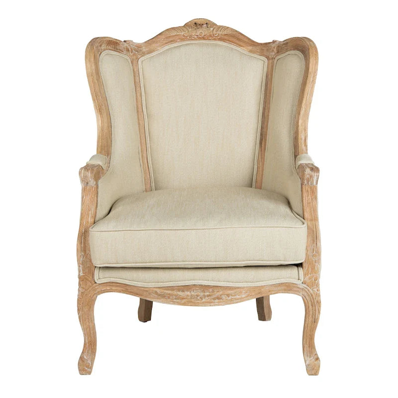 SAFAVIEH Couture Kali-vleugelstoel van eikenhout en natuurlijk linnen - 34Wx34Dx40H