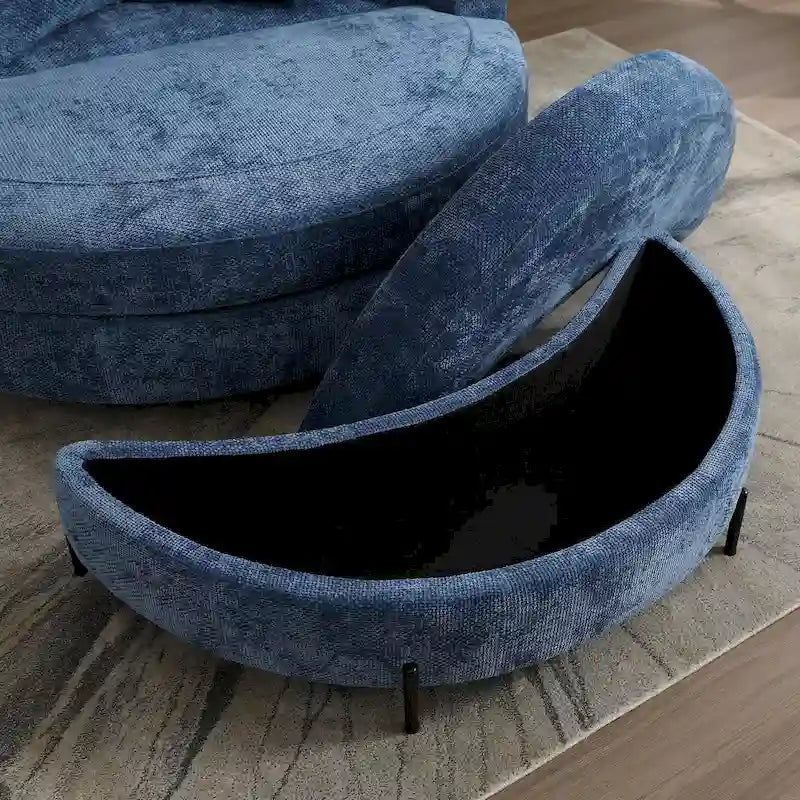 Fauteuil canapé moderne rond de style tonneau avec 5 coussins et pouf en option