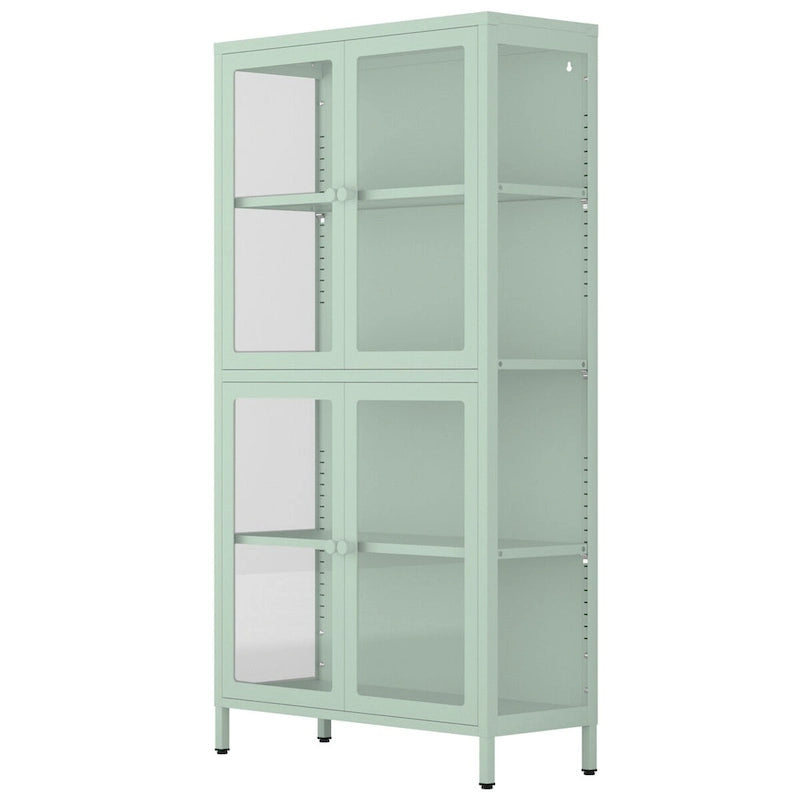 Sideboard aus kaltgewalztem Stahl mit vier Glastüren, verstellbaren Einlegeböden und Füßen