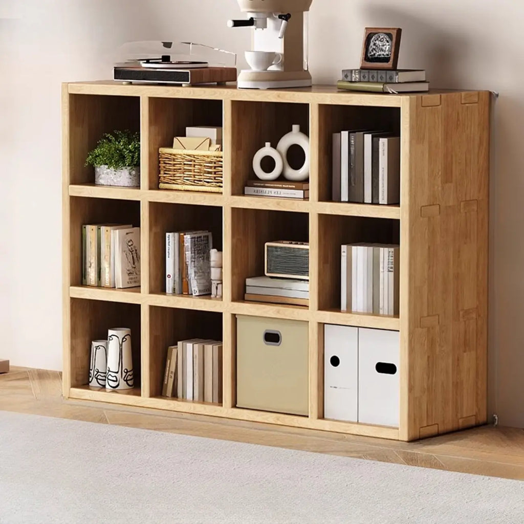 Moderne horizontale houten boekenkast met 8 vakken en naturel afwerking
