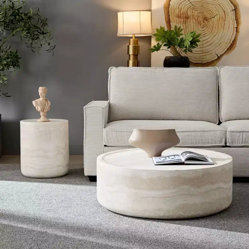 Ronde salontafel met namaak-MARS-patroon, cocktailtafel, middentafel, accenttafel, bijzettafel naast de bank, eindtafel - ModernLuxe