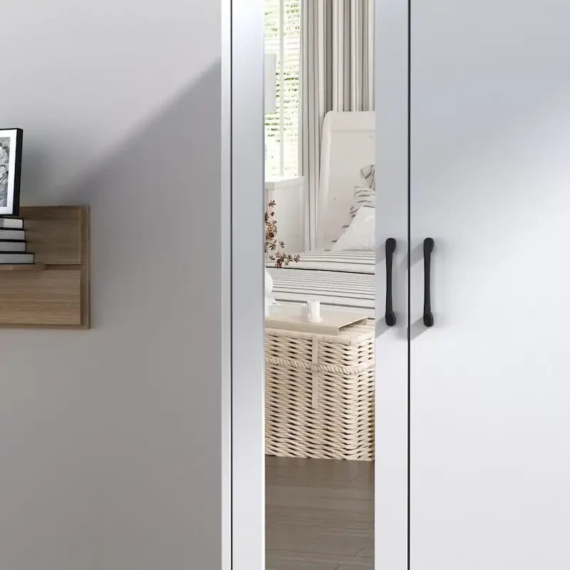Kleiderschrank mit Spiegel und verstellbarem Kleiderstangenbereich, platzsparend