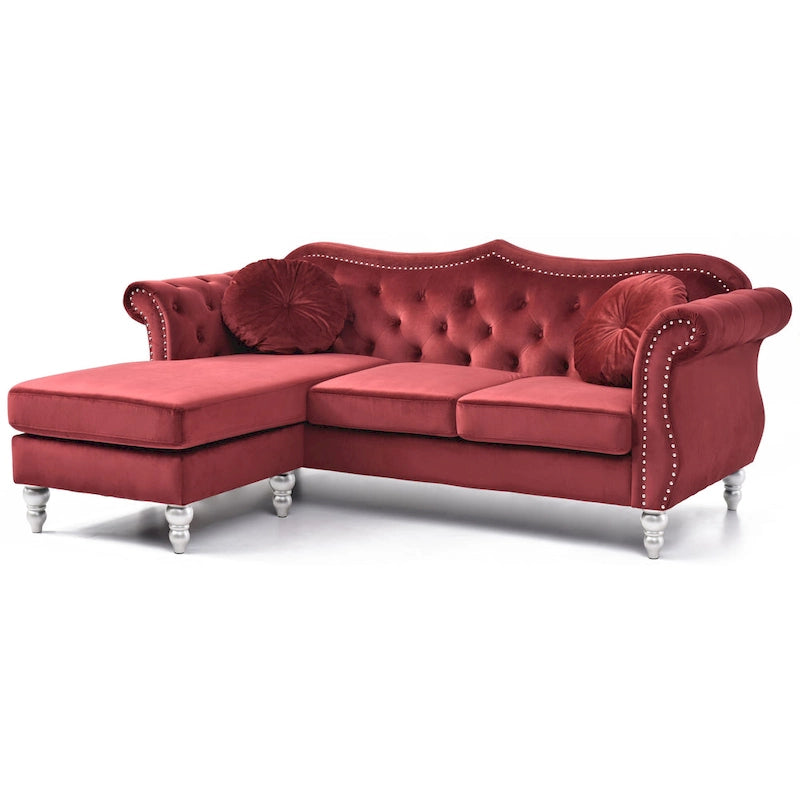 Hollywood-fluwelen bank met omkeerbare chaise longue