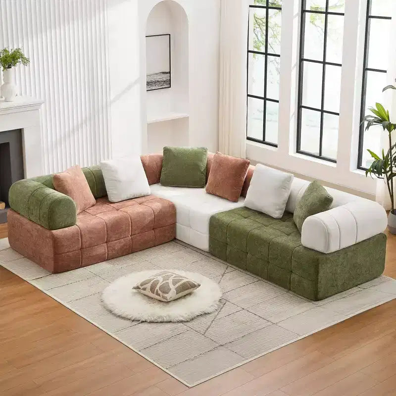 110.23 in. W modulares 4-Sitzer-Chenillesofa im Colorblock-Design mit geschwungenen Armlehnen