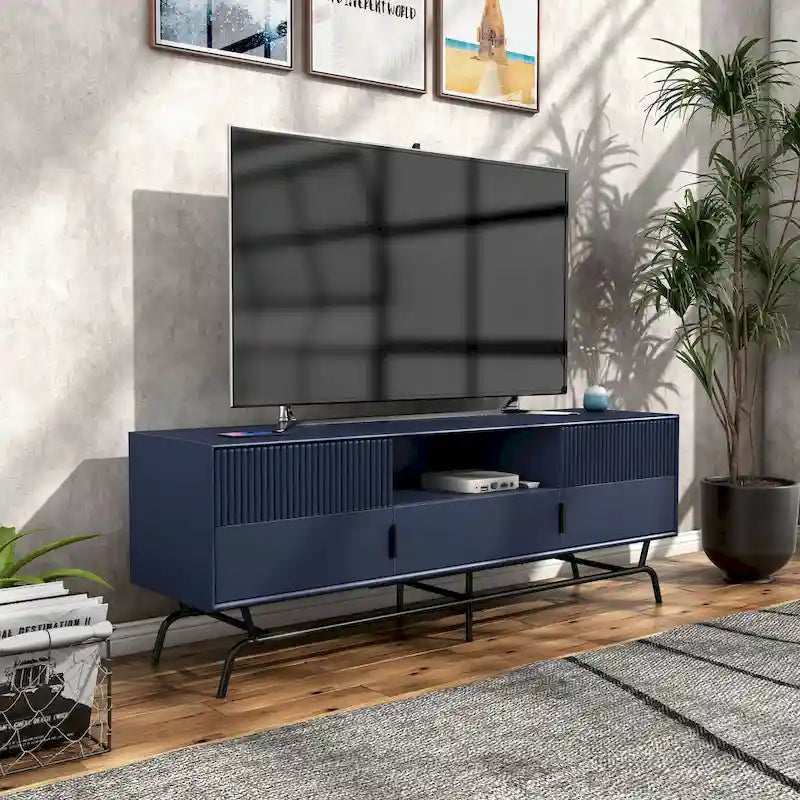 DH BASIC moderner Medien-Schrank mit 3 Schubladen und TV-Ständer, 60 Zoll, mit Kabeldurchführung von Denhour