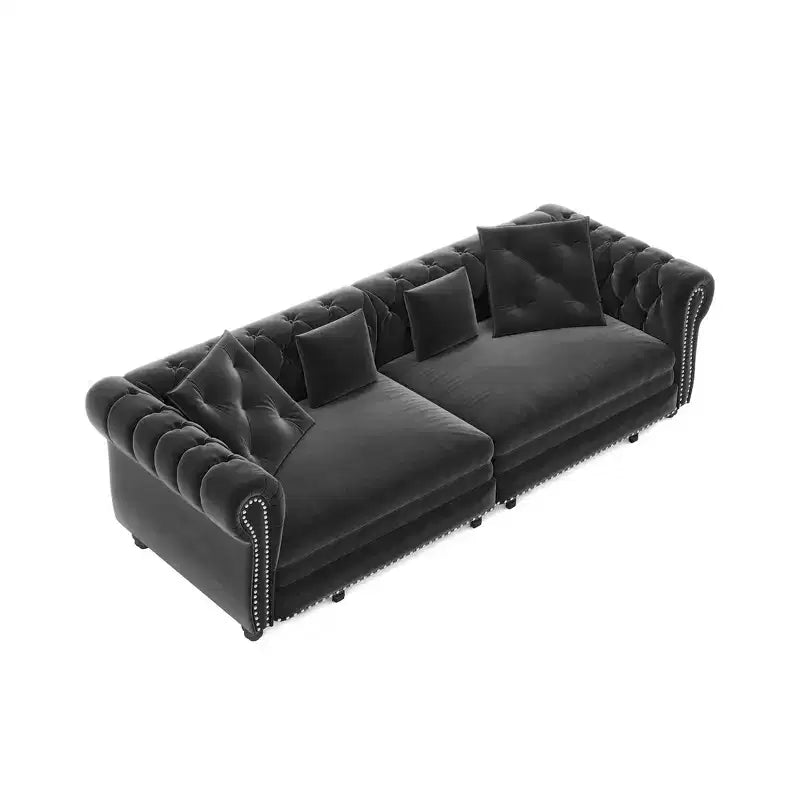 Whisen Schlafsofa aus Samt, 3-in-1, King Size, ausziehbar und umwandelbar, mit beweglichem Ottomanen, gestepptes Design
