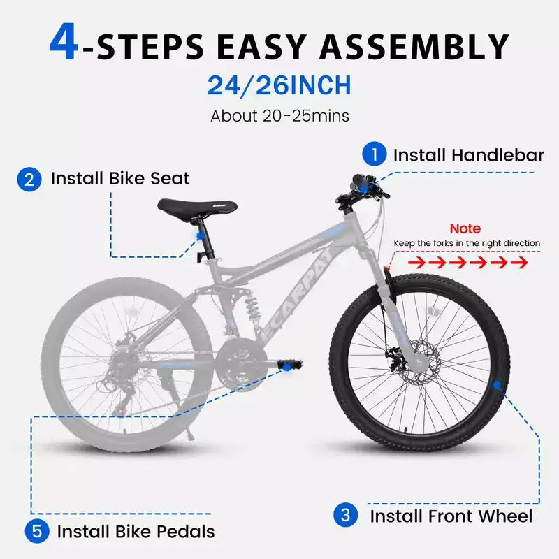 Mountain bike Okak da 26IN con freni a disco, bici per adulti a 21 velocità con telaio resistente e doppia ammortizzazione posteriore, per il ciclismo su strada in città