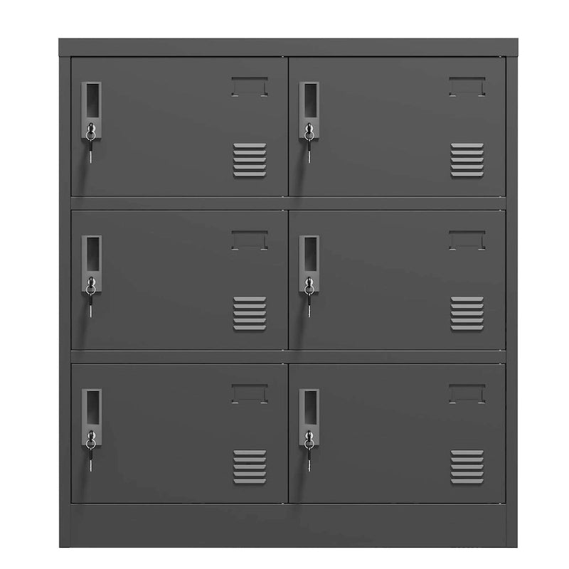 Casier de rangement pour employés à 6 portes, casiers métalliques pour bureau, salle de sport, école et domicile, avec porte-carte (noir)