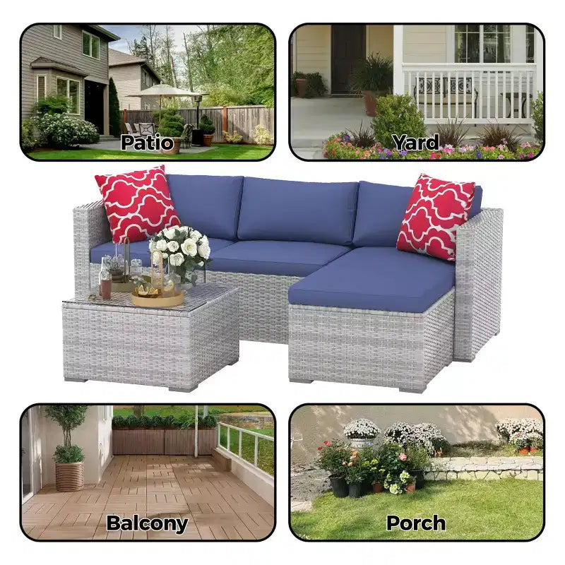 5 Pieces Patio Furniture Set, All-Weather Wicker Sectional Sofa With Anti-Slip Cushions, Rattan Outdoor Patio Furniture Sofa Set With Ottoman