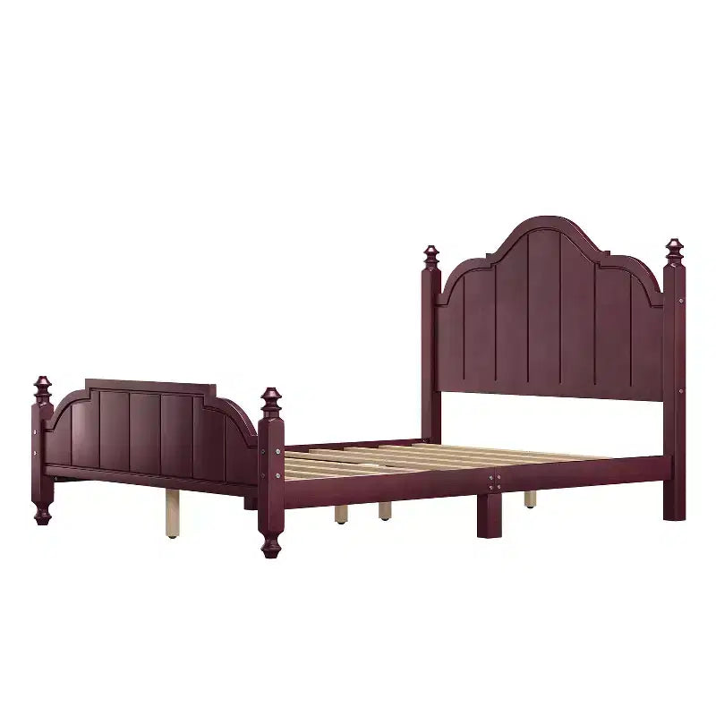 Vintage-Queen-Plattformbettgestell - Massives Kiefernholz, MDF-Kopfteil, kein Boxspring erforderlich