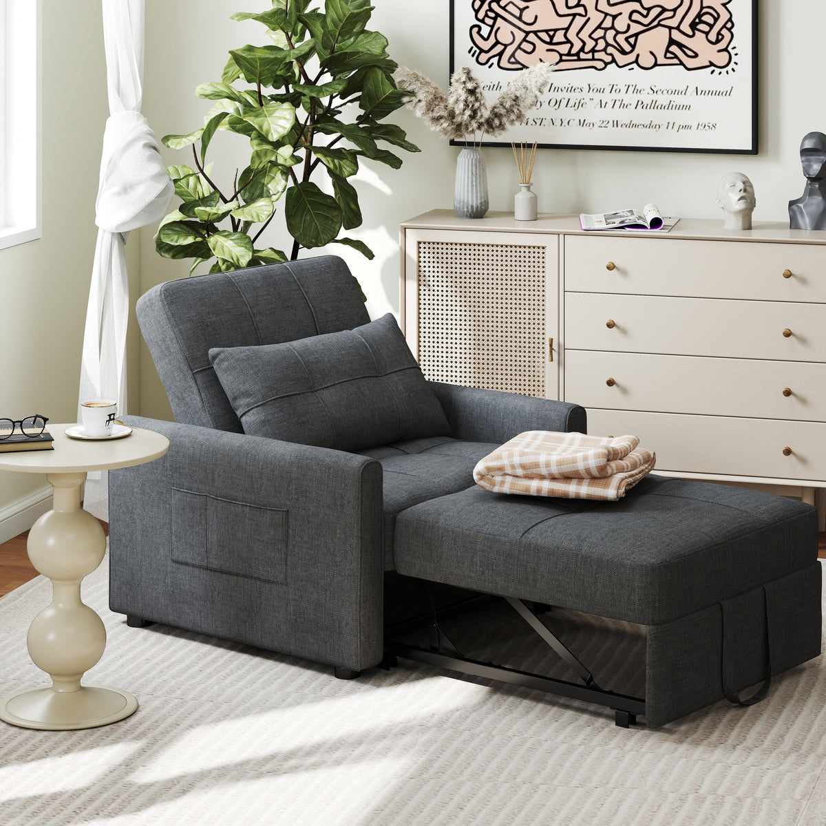 Canapé-lit convertible 3 en 1 avec réglage ajustable, fauteuil-canapé avec lit escamotable, lit pliant convertible pour le salon