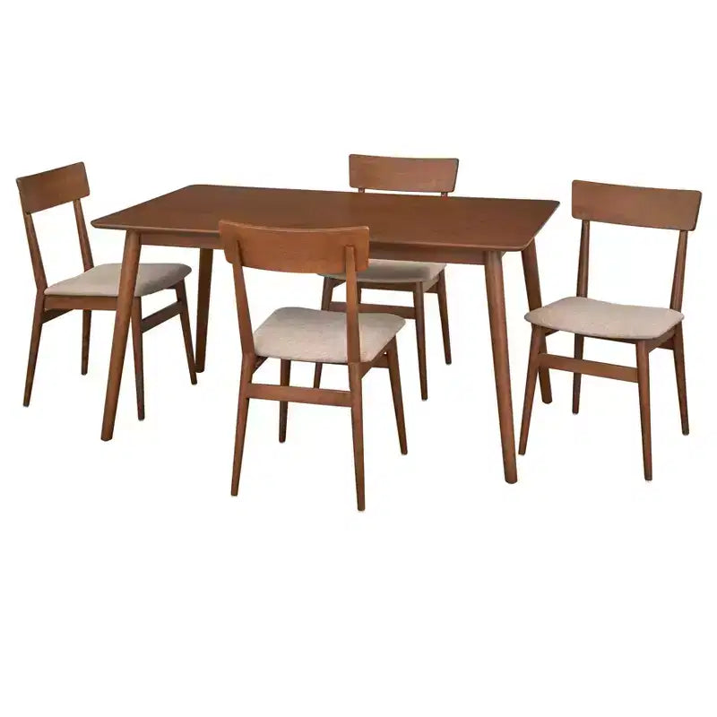 Ensemble de salle à manger rectangulaire Lifestorey Newington de style moderne du milieu du siècle, 5 pièces, noyer/moka