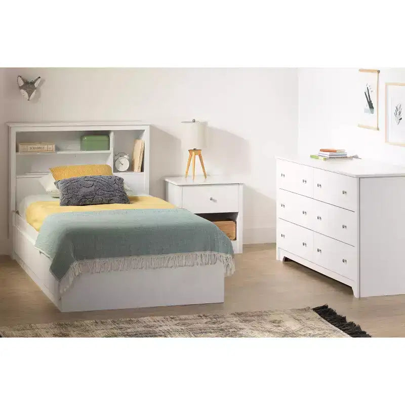 Testiera libreria per letto singolo Vito Kids bianco puro - South Shore: testiera moderna con ripiani, in truciolato