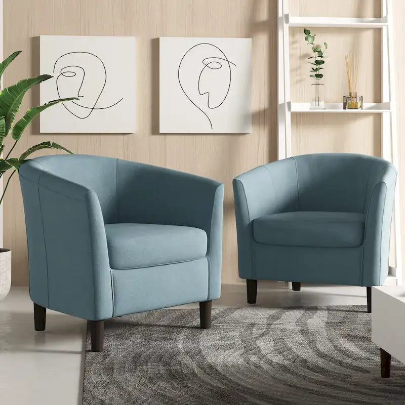 Lot de 2 fauteuils d’appoint modernes en lin, forme tonneau, fauteuils club