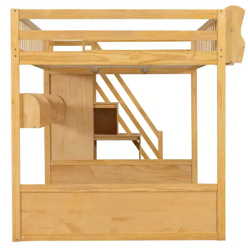 Hoogslaper voor queensize matras met trap, kledingkast en opbergplanken - MDF, 650 lb