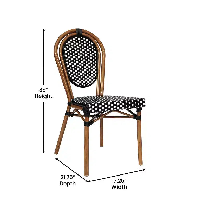 Flash Furniture Lourdes Bistro-Stapelstuhl im Thonet-Stil für den gewerblichen Innen- und Außenbereich, PE-Rattan und Aluminiumgestell