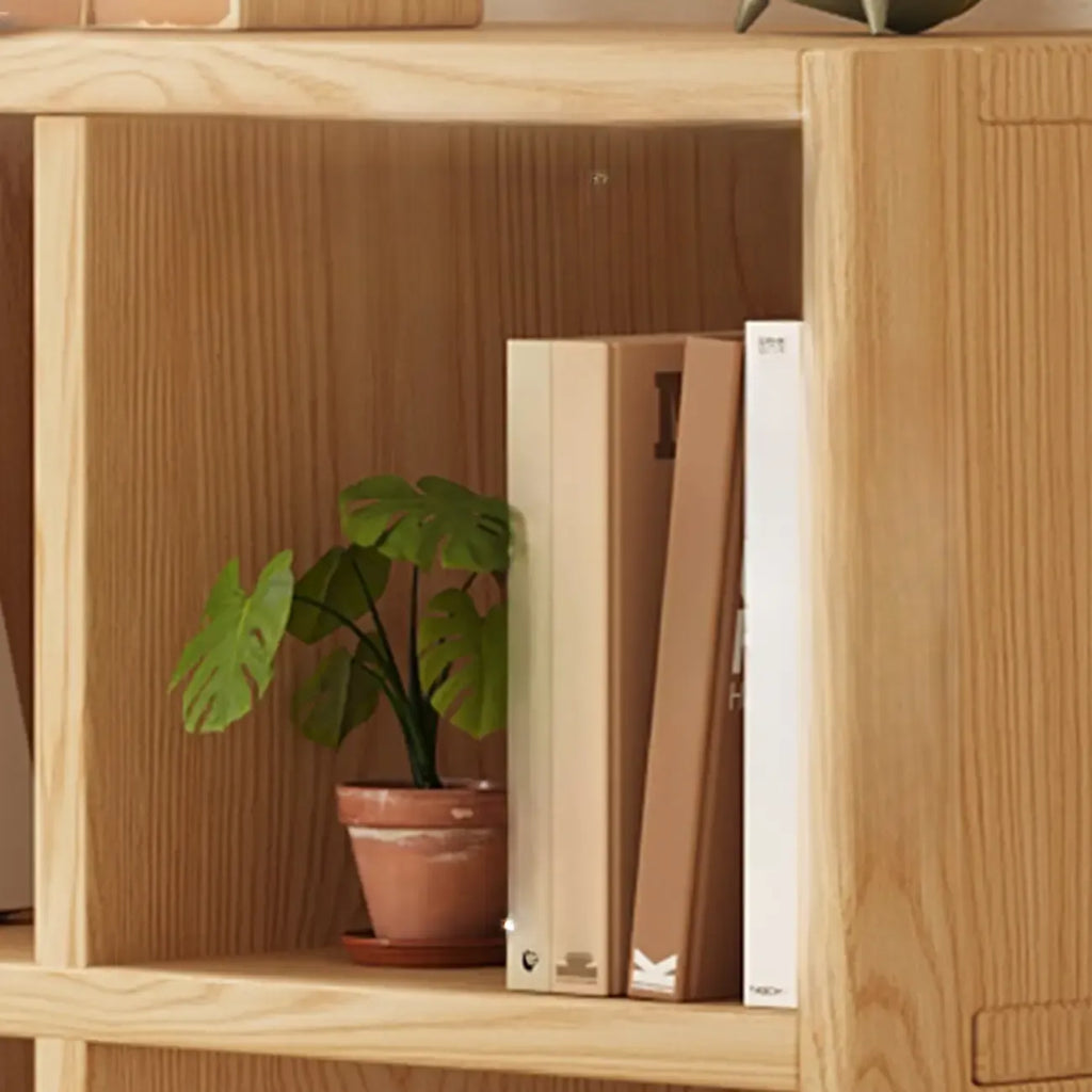Moderne horizontale houten boekenkast met 8 vakken en naturel afwerking