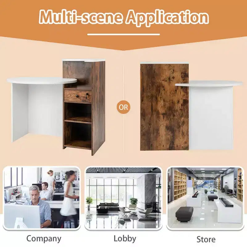 Costway Empfangstresen, Kassentisch und Bürotisch mit offenem Fach und abschließbarer Schublade, Weiß/Braun/Schwarz
