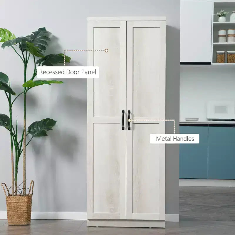 Garde-manger de cuisine à 2 portes de 63, armoire de rangement autonome avec 5 niveaux d’étagères et 2 étagères réglables pour la salle à manger