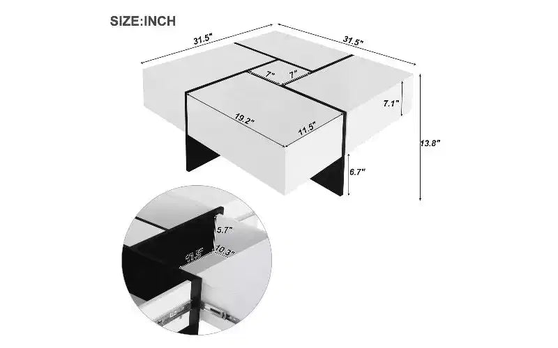 Table basse extensible avec plateau-puzzle et 4 compartiments de rangement cachés