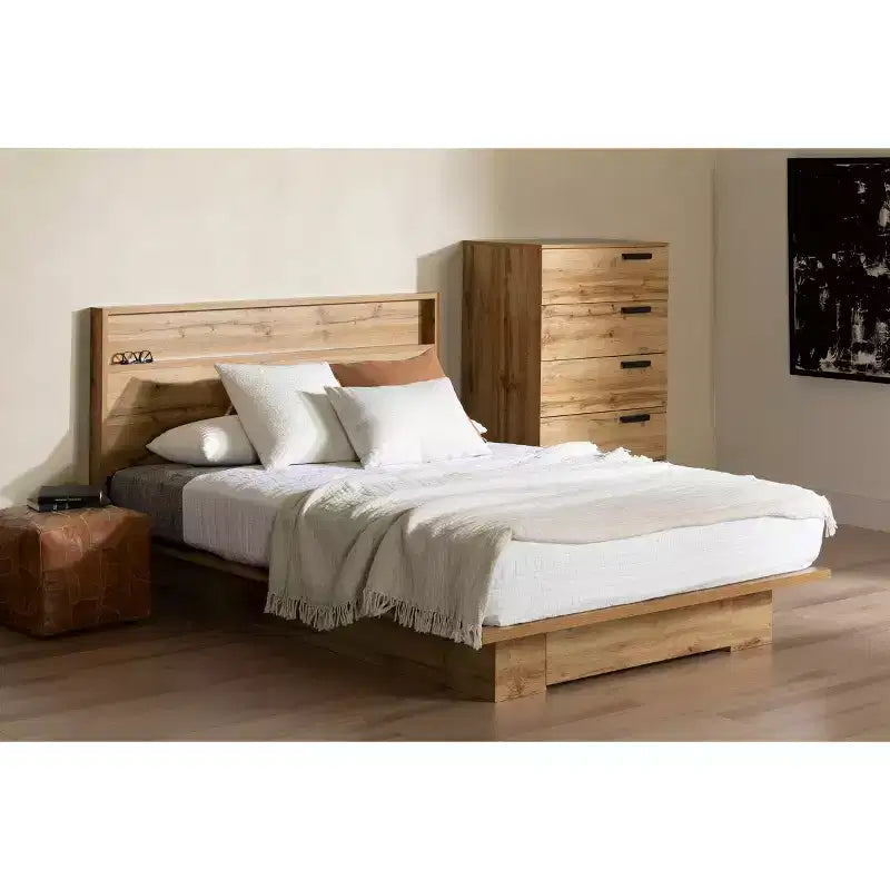 Letto con base a piattaforma South Shore Nordik Oak, matrimoniale/queen