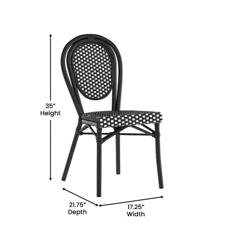 Flash Furniture Lourdes Bistro-Stapelstuhl im Thonet-Stil für den gewerblichen Innen- und Außenbereich, PE-Rattan und Aluminiumgestell