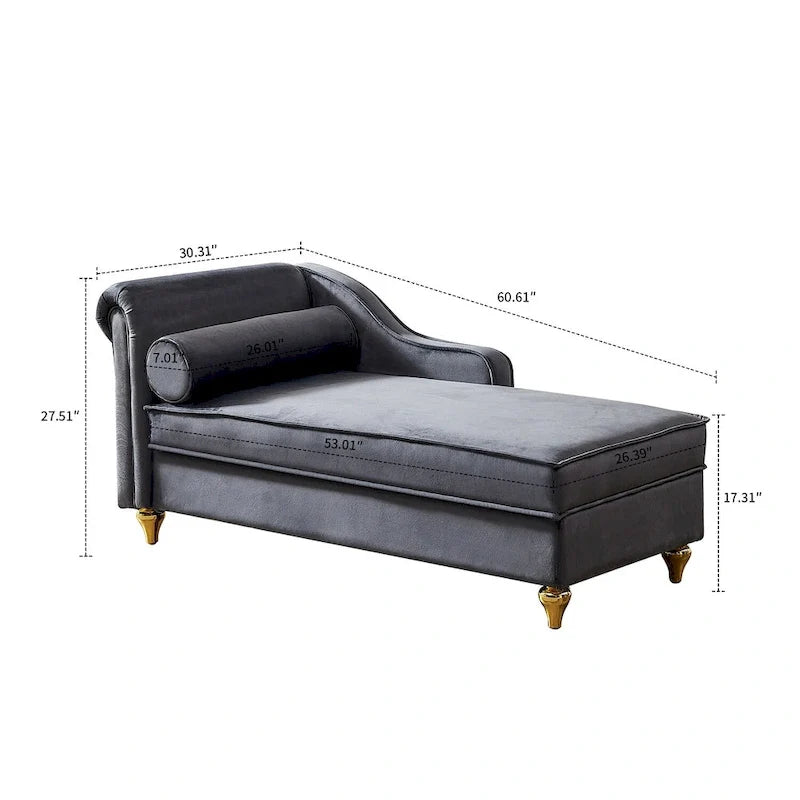 Méridienne élégante de style français en velours avec rangement et coussin