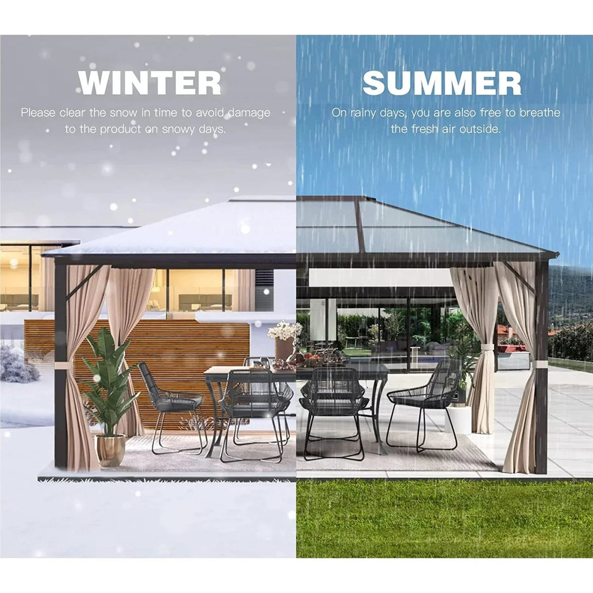 EROMMY hardtop-paviljoen, pergola voor buiten met dubbel dak, netten en gordijnen, extra stevig zonnescherm voor terras, achtertuin en zwembadfeest