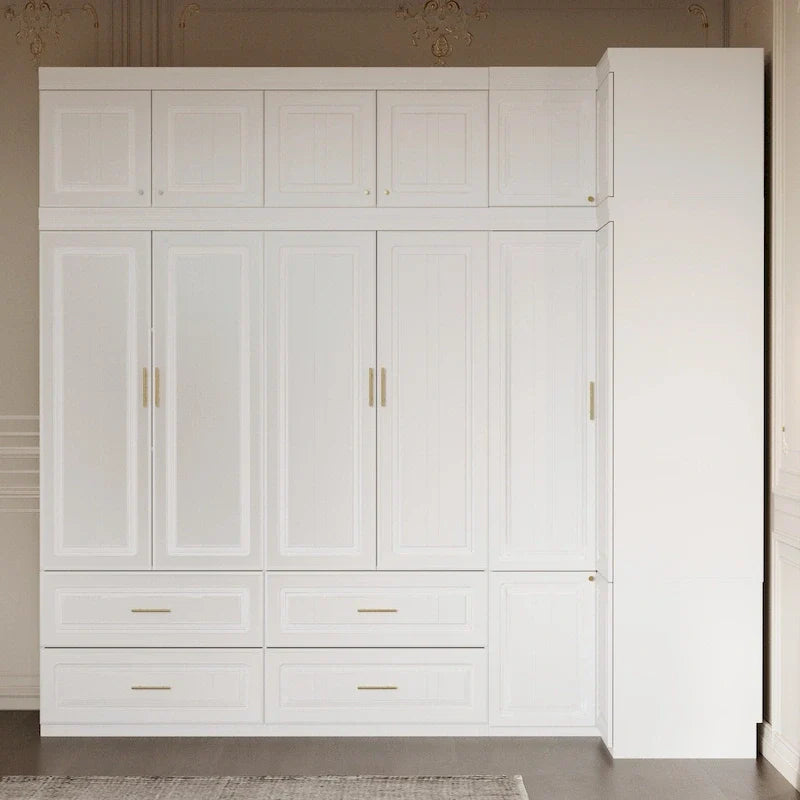 93.9H/74.2H Kleiderschrank, Garderobenschrank mit Kleiderstange, Schubladen und Stauraum