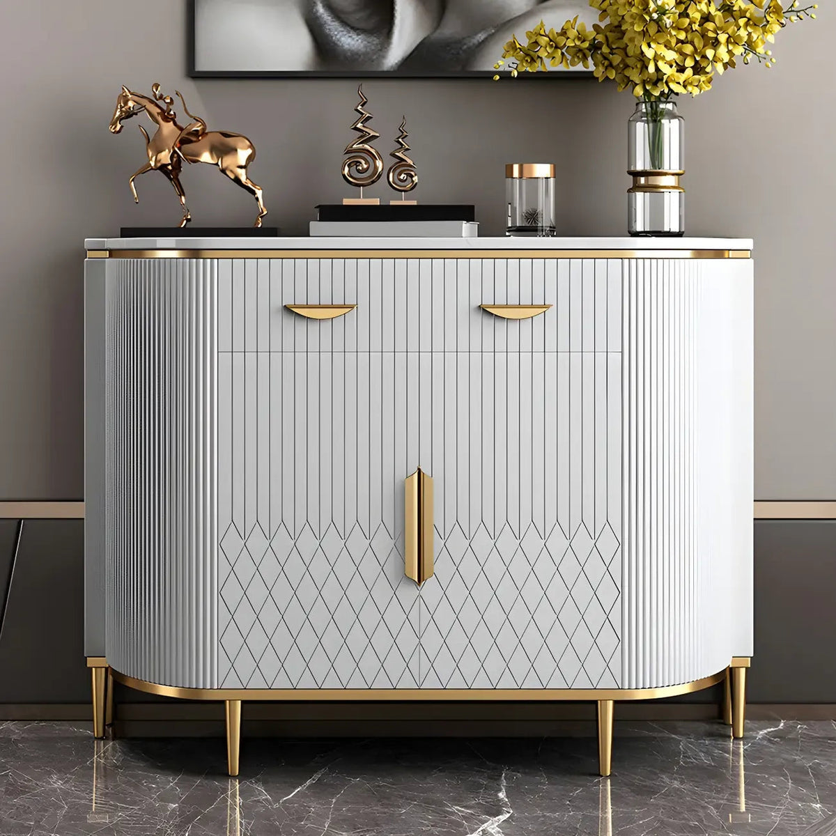 Glamour-dressoir met marmerlook en opbergruimte, grijs
