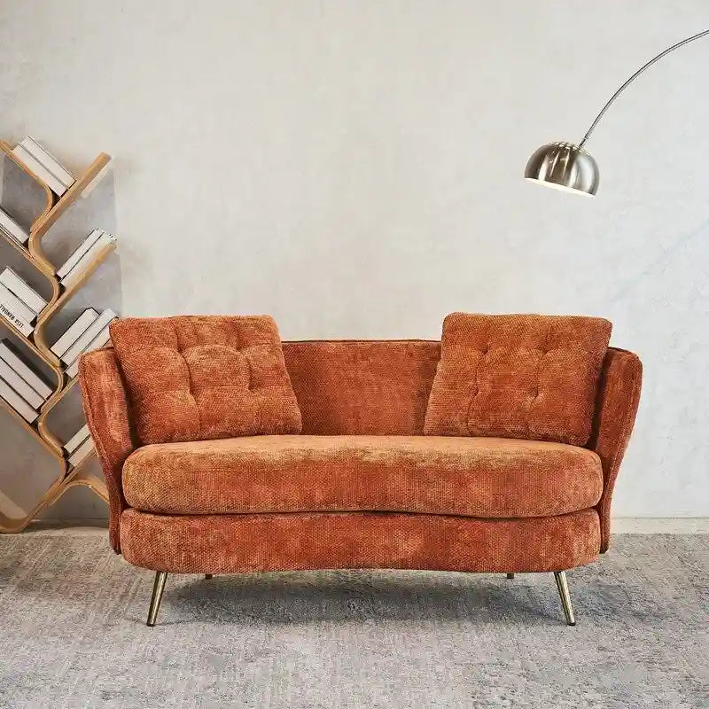 Gepolstertes Sofa mit goldfarbenen Metallbeinen, Club-Zweisitzer für Wohn- und Lesezimmer, Schlafzimmer, Apartment, kleine Räume und Wohnheime