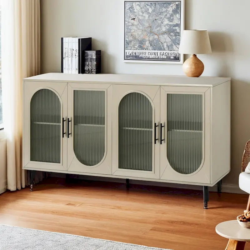 TV-Ständer für Fernseher ab 65 Zoll, TV-Ständer aus Holz mit Aufbewahrungsschrank und verstellbaren Regalböden, Medienkonsole fürs Wohn- oder Schlafzimmer