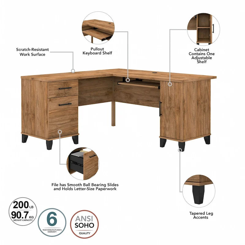 Bush Furniture Somerset 60W L-förmiger Schreibtisch mit Aufsatzregal