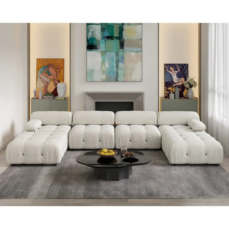 Canapé modulaire convertible de 138, canapé minimaliste en velours en U