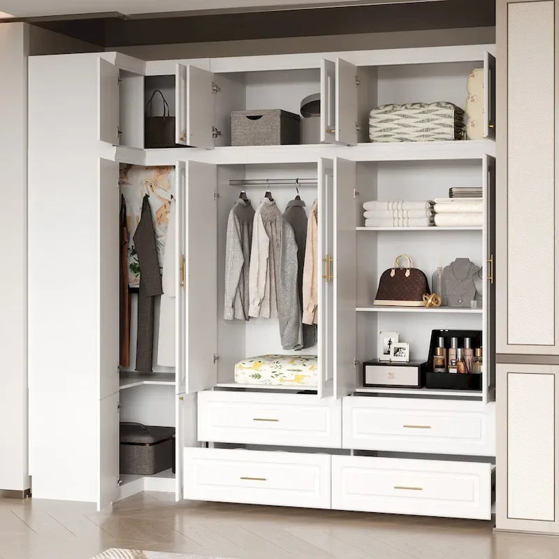 Kleiderschrank mit Kleiderstange und 4 Schubladen, viel Stauraum